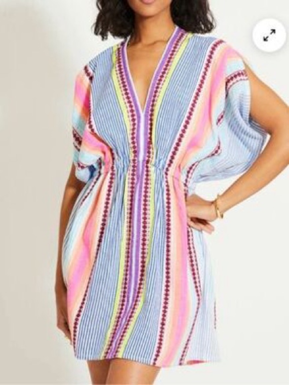 Lemlem Multicolor Striped V-Neck Short Dress - Picture 1 of 3